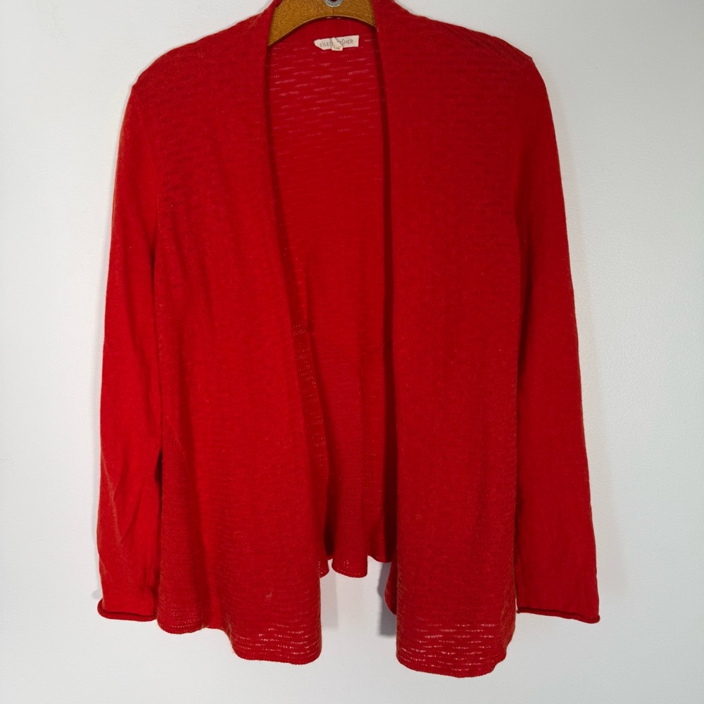 Eileen Fisher Orange Organic Cashmere Cotton Open Cardigan Pointelle S - Picture 1 of 11